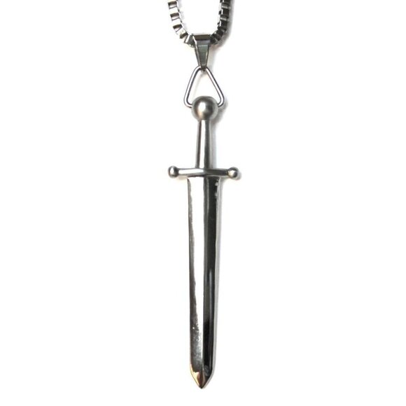 3" Stainless Steel Sword of the Lord Necklace -Shiny Blade 30" Box Chain Womens - Picture 5 of 11